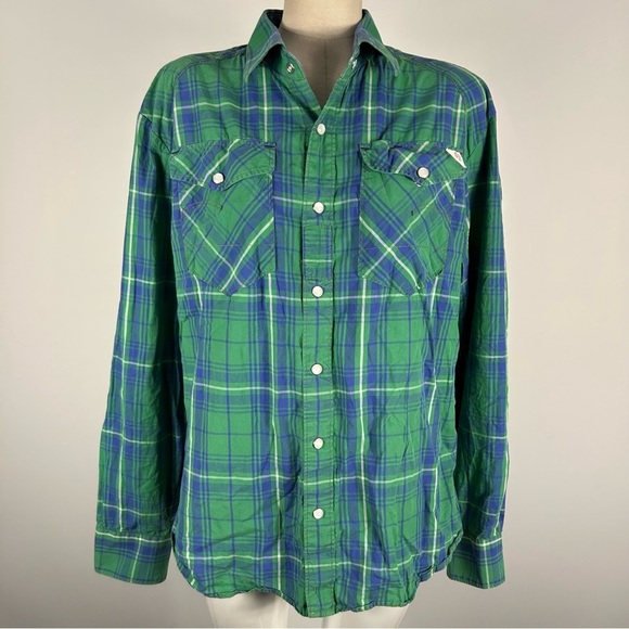 ❤️ G-Star Raw XXL Woman Slim Snap Button Flannel Shirt Long Sleeve Western Shirt - Picture 1 of 11